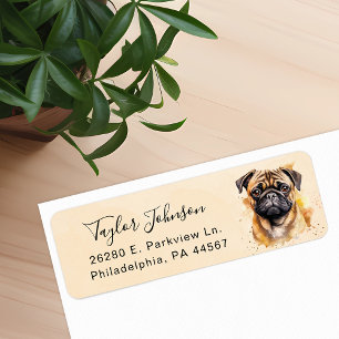 Etiqueta de dirección de devolución de perro Pug