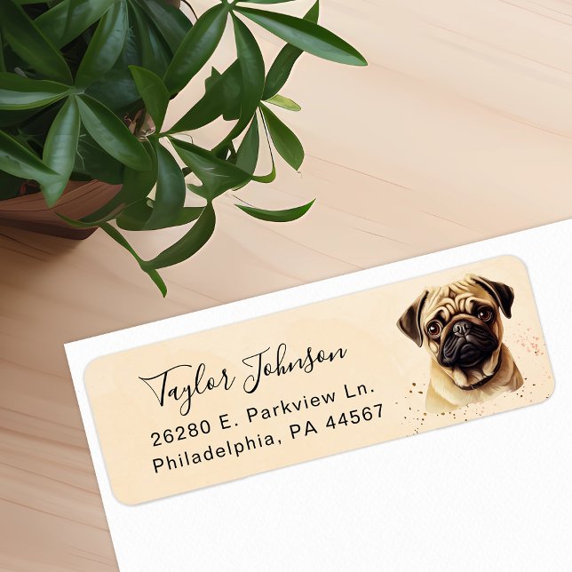 Etiqueta de dirección de devolución de perro Pug (Subido por el creador)
