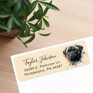 Etiqueta de dirección de devolución de perro Pug