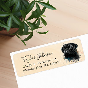Etiqueta de dirección de devolución de perro Pug