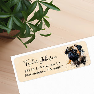 Etiqueta de dirección de devolución de perro Pug