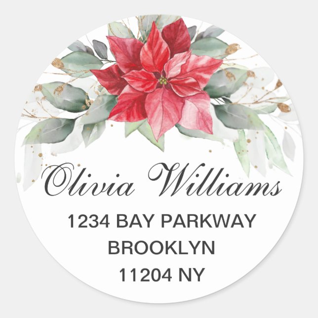 Etiqueta de dirección de devolución de poinsettia  (Anverso)