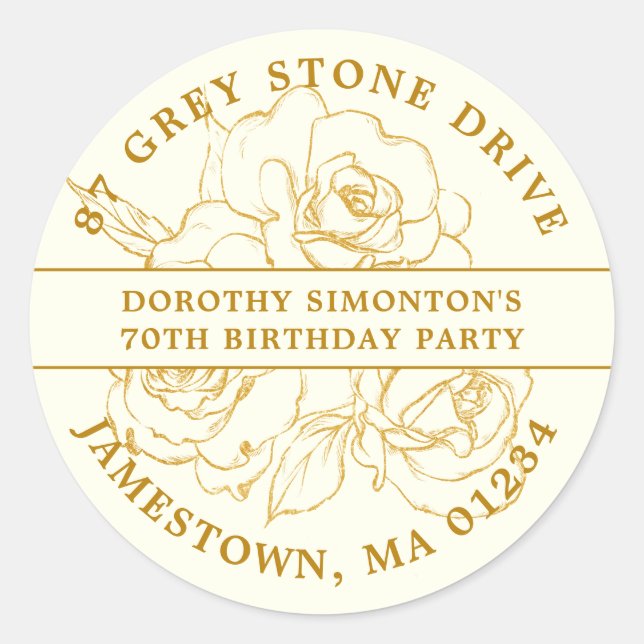 Etiqueta de dirección de devolución de Rosa de oro (Anverso)