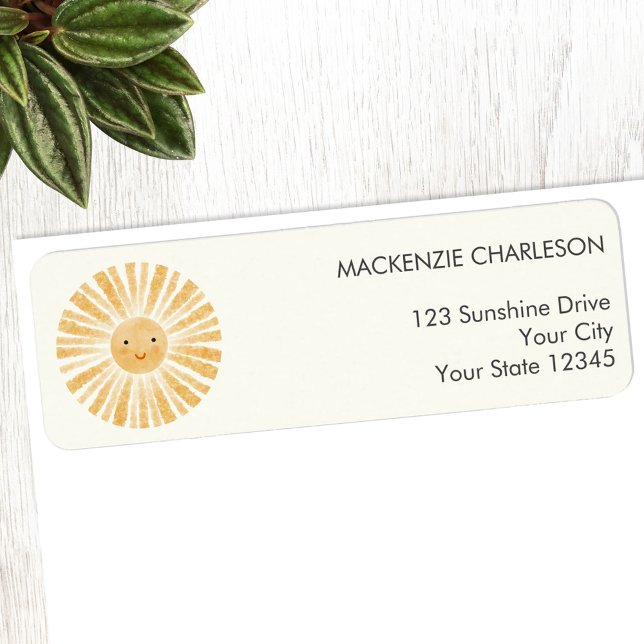 Etiqueta de dirección de devolución de sol feliz (Happy watercolor sunshine personalized return address label)