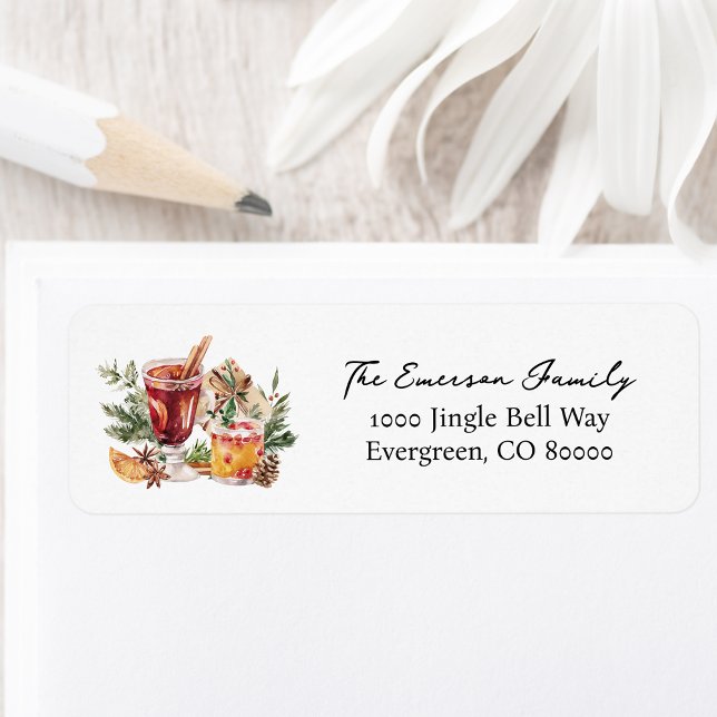 Etiqueta de dirección de devolución de vacaciones  (Watercolor Cocktail Party Botanical Holiday Return Address Label Personalized by Painted Paperie
)