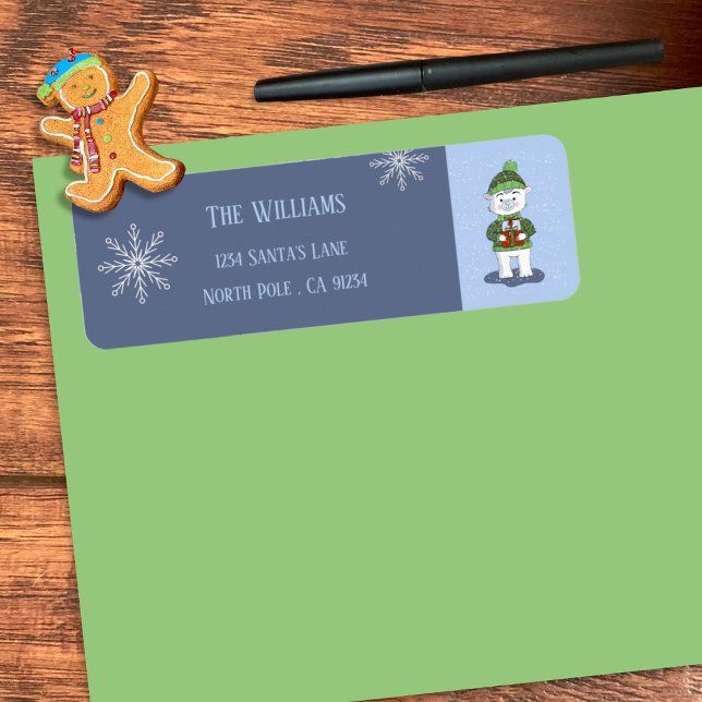 Etiqueta de dirección de devolución de vacaciones  (Whimsical polar bear blue Holiday return address labels .
)