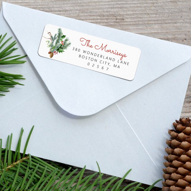Etiqueta de dirección de devolución de vegetación  (Holiday Winter Greenery Return Address Label)
