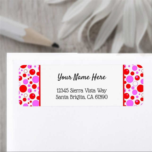 Etiqueta de dirección de devolución editable con l (Pink and red polka dots custom return address labels)