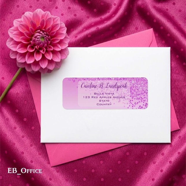 Etiqueta de dirección de devolución elegante con b (Pink Glitter Labels: 
2.25” L x 0.75” W
•	30 labels per sheet
•	Sheet: 8.5” L x 11” W
)