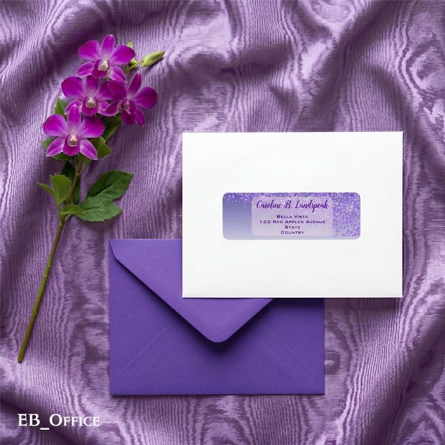 Etiqueta de dirección de devolución elegante con b (Purple Glitter Labels: 
2.25” L x 0.75” W
•	30 labels per sheet
•	Sheet: 8.5” L x 11” W
)