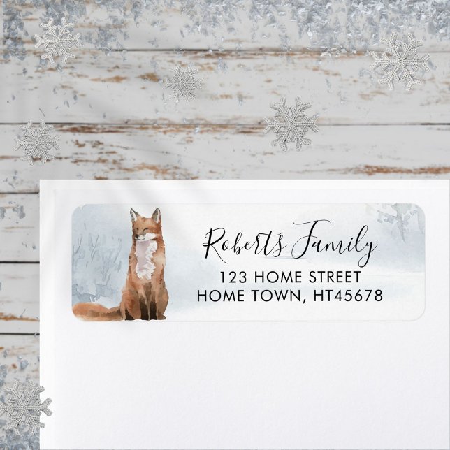 Etiqueta de dirección de devolución Escena Bosque  (Winter Woodland Scene Fox Return Address Label)