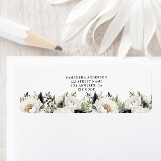 Etiqueta de dirección de devolución floral blanca  (In situ)