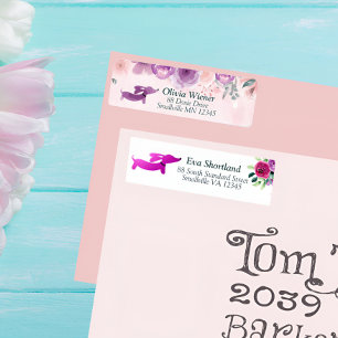 Etiqueta de dirección de devolución floral Dachshu