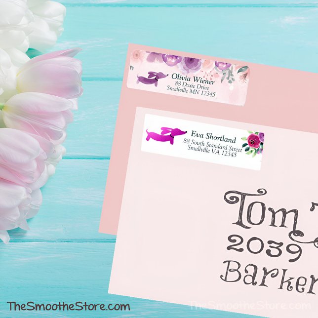 Etiqueta de dirección de devolución floral de Dach (Cottagecore dachshund floral address labels - wedding or everyday use)