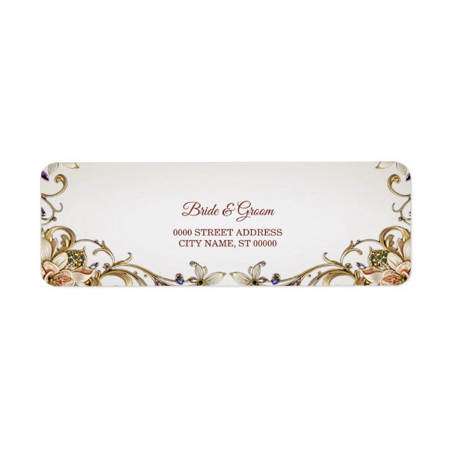 Etiqueta de dirección de devolución floral de oro  (Frente)