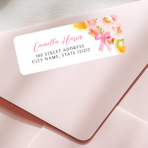 Etiqueta de dirección de devolución floral rosa de