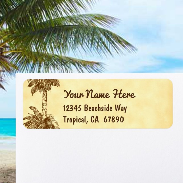 Etiqueta de dirección de devolución personalizada  (Rustic palm tree etching palm tree return address label)
