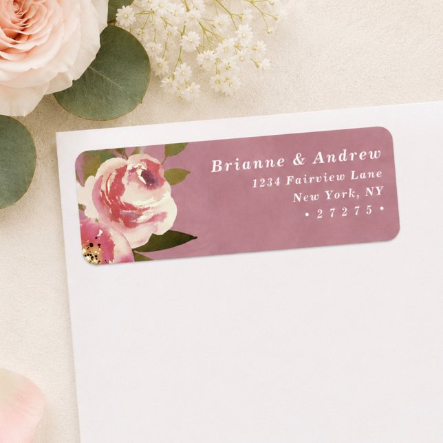 Etiqueta de dirección de devolución rosa Chic Bloo (Elegant wild rose pink return address labels)