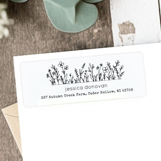 Etiqueta de dirección de devolución rústica de flo (Minimalist Wildflowers Rustic Return Address Label)