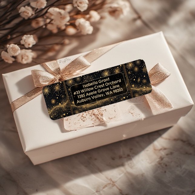Etiqueta de dirección de devolución Sueño de Champ (Midnight Gold Champagne Dream Return Address Label)