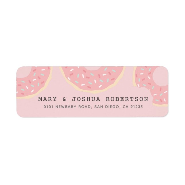 Etiqueta de dirección de donut rosa (Frente)