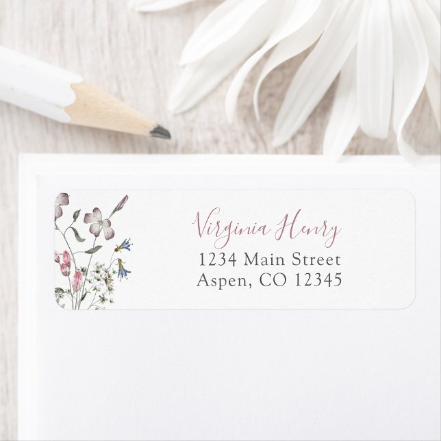Etiqueta de Dirección de Envío de Flores Silvestre (Pastel Wildflowers Return Address Label by Painted Paperie
)