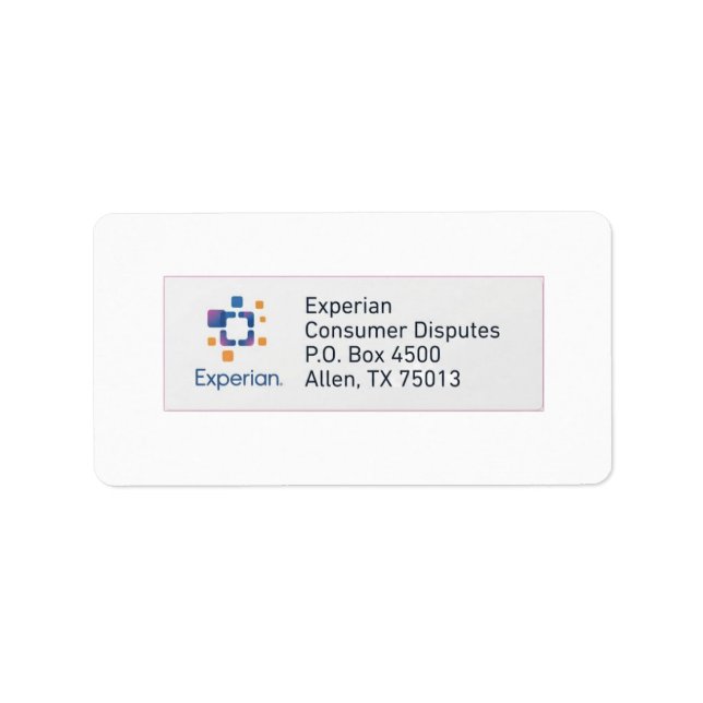 Etiqueta de dirección de Experian  (Frente)
