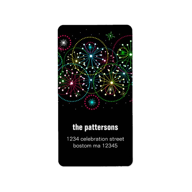 Etiqueta de dirección de explosión de fuegos artif (Frente)