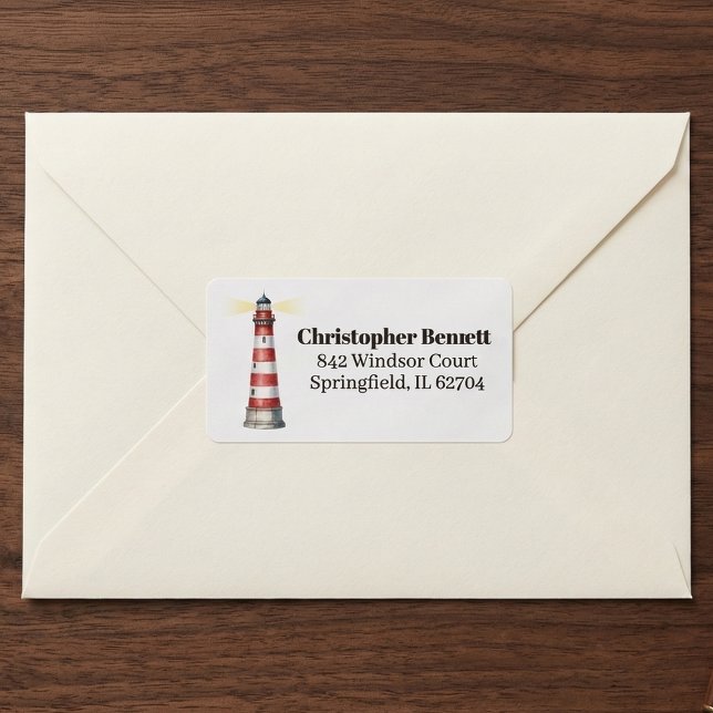 Etiqueta de dirección de faro (Classic nautical charm.)
