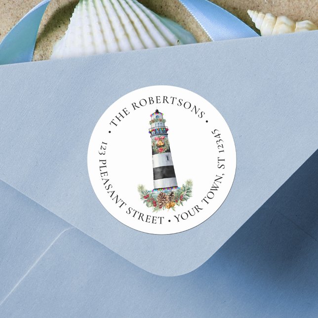 Etiqueta de dirección de faro de Navidades náutico (Subido por el creador)