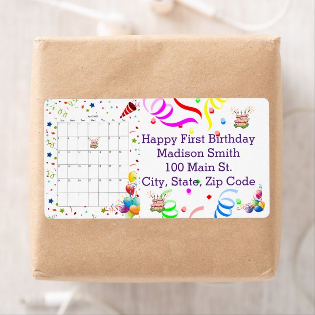 Etiqueta de dirección de Feliz Cumpleaños Calendar (In situ)