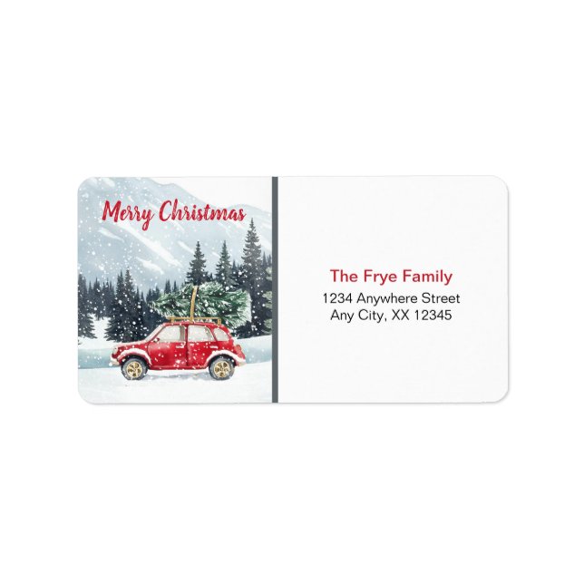 Etiqueta de dirección de Feliz Navidad | Coche Roj (Frente)