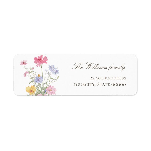 Etiqueta de dirección de flores de prado acuarela (Frente)