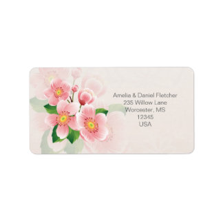 Etiqueta de dirección de flores rosadas