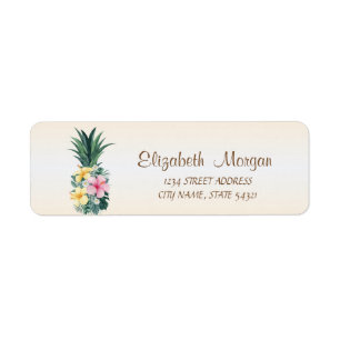 Etiqueta de dirección de flores tropicales de piña