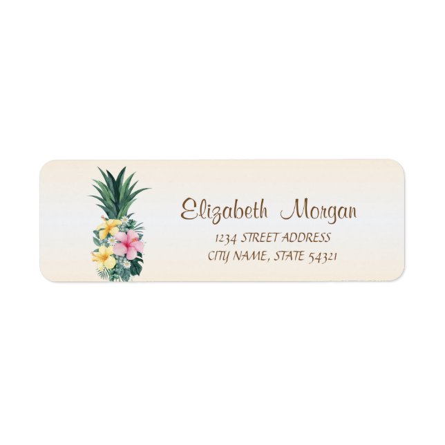 Etiqueta de dirección de flores tropicales de piña (Frente)