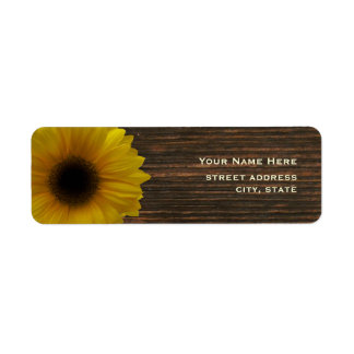 Etiqueta de dirección de girasol amarillo y madera
