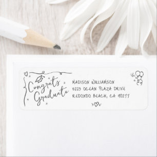 Etiqueta de dirección de graduación de doodle dibu