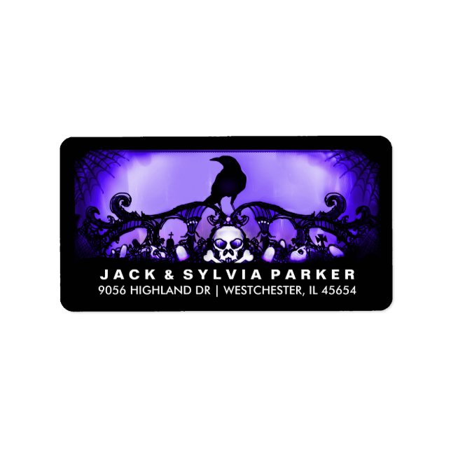Etiqueta de dirección de Halloween de Blue & Black (Frente)