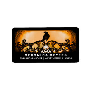 Etiqueta de dirección de Halloween del cuervo del