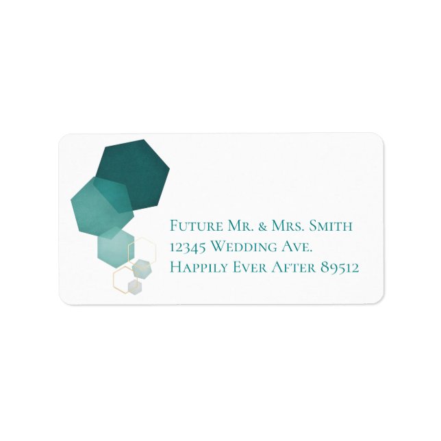 Etiqueta de dirección de hexágono moderno verde az (Frente)