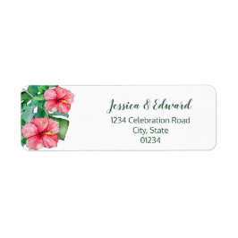 Etiqueta de dirección de hojas tropicales Hibiscus
