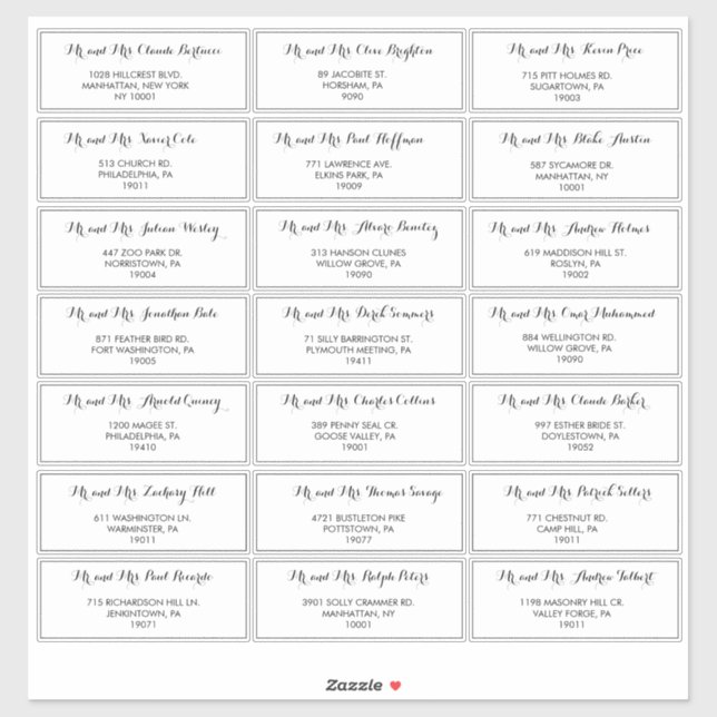 Etiqueta de dirección de invitado de Boda blanco m (Hoja)