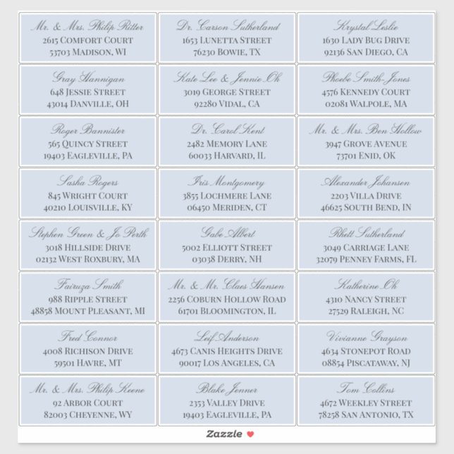 Etiqueta de dirección de invitado de boda Dove Blu (Hoja)