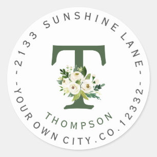 Etiqueta de dirección de la circular floral blanca