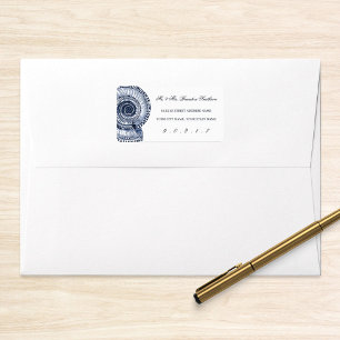 Etiqueta de dirección de la cubierta marina azul d