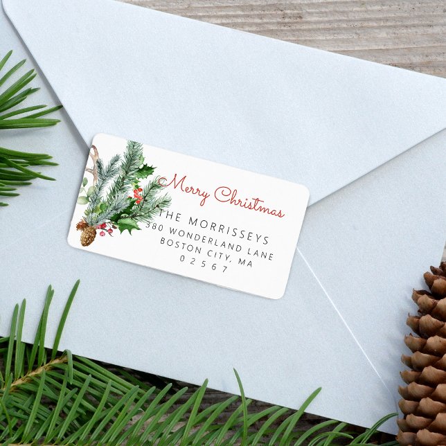 Etiqueta de dirección de la vegetación de invierno (Holiday Winter Greenery Address Label)