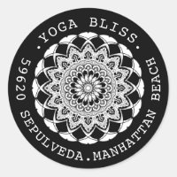 Etiqueta de dirección de Mandala en blanco y negro