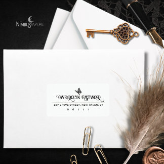 Etiqueta de dirección de mariposa de encaje gótico