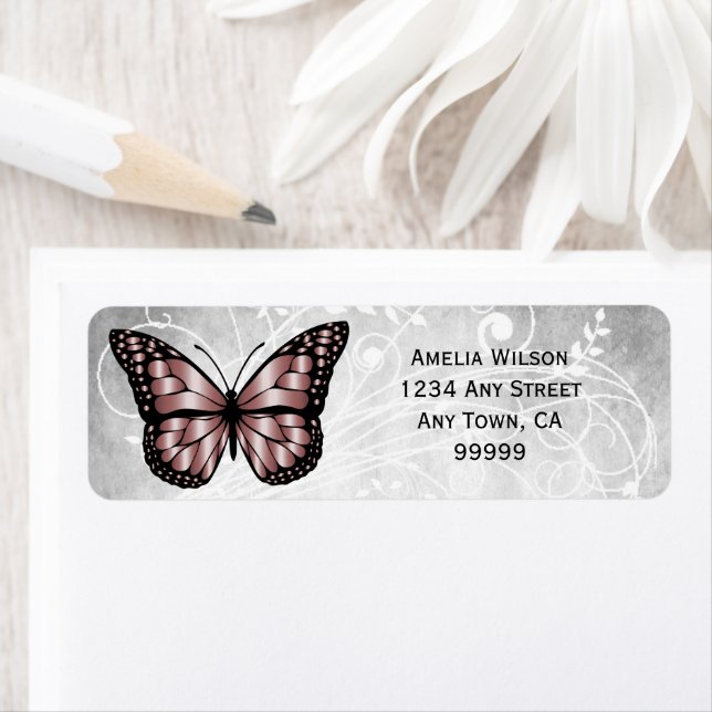 Etiqueta de dirección de mariposa rosa brillante (In situ)